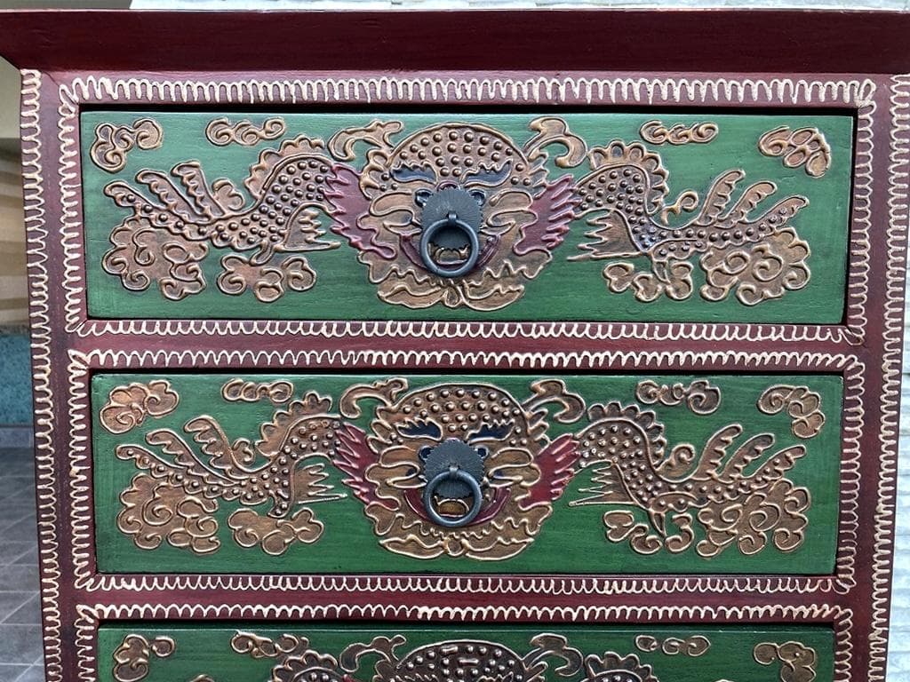 アンティーク　シノワズリ　１０段引出し　チェスト　東洋家具　唐箪笥　中国風文様