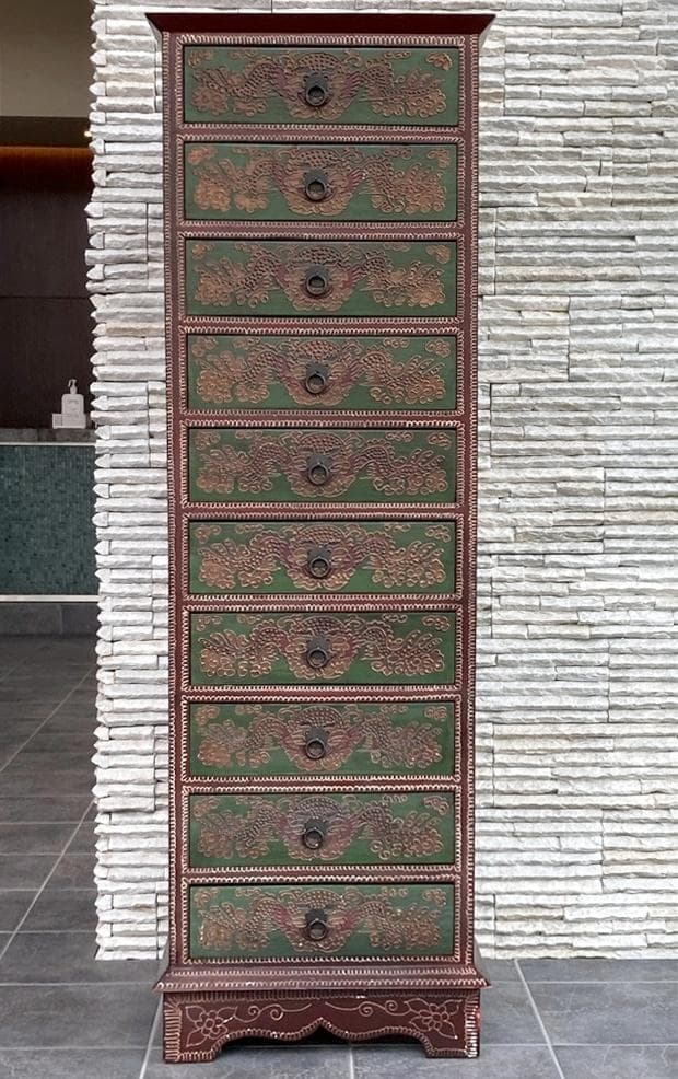 アンティーク　シノワズリ　１０段引出し　チェスト　東洋家具　唐箪笥　中国風文様