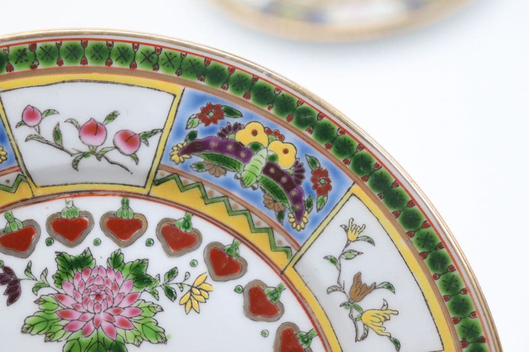 中国　1970年代　景徳鎮製　粉彩祥瑞紋大皿4点　送料込み260104