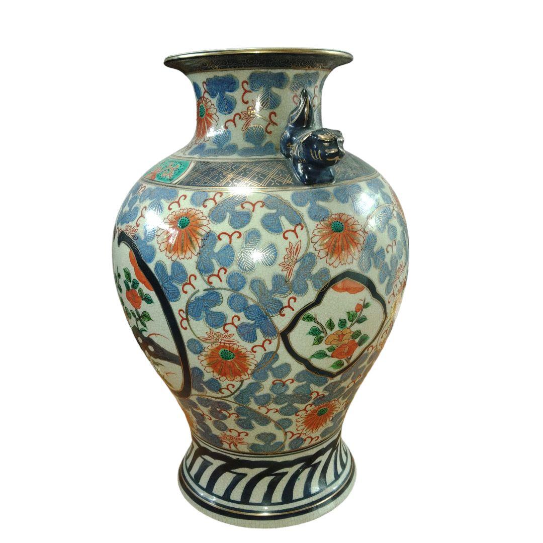 九谷焼　隆祥　草花文飾壺　花瓶