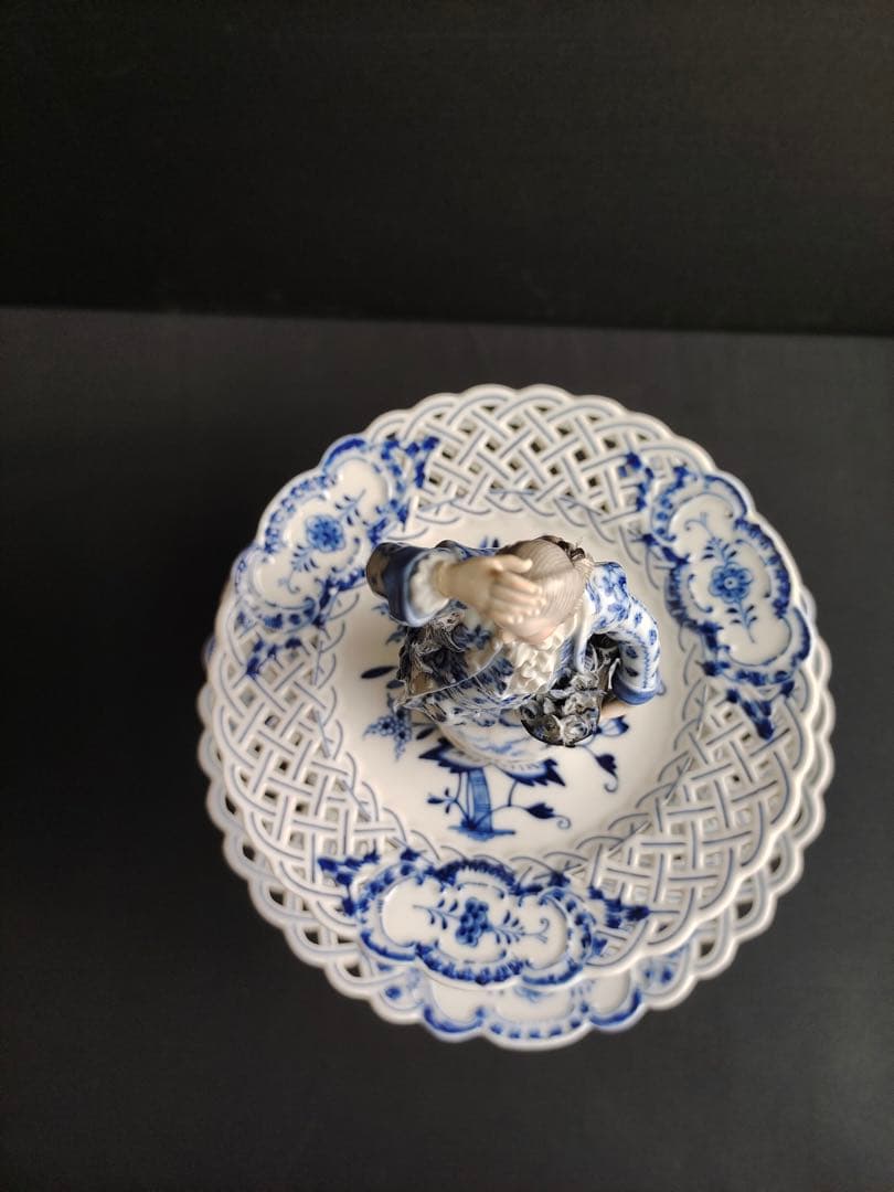 時代 マイセン ブルーオニオン 磁器 2段コンポート 飾り インテリア 修理あり