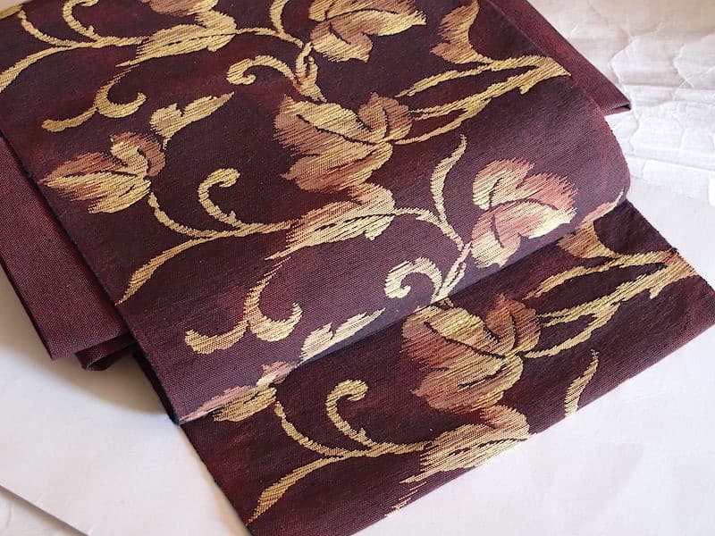 紬八寸名古屋帯（唐葉文）正絹美品