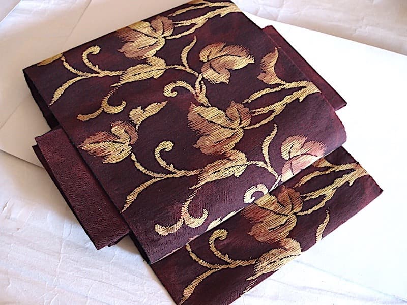 紬八寸名古屋帯（唐葉文）正絹美品