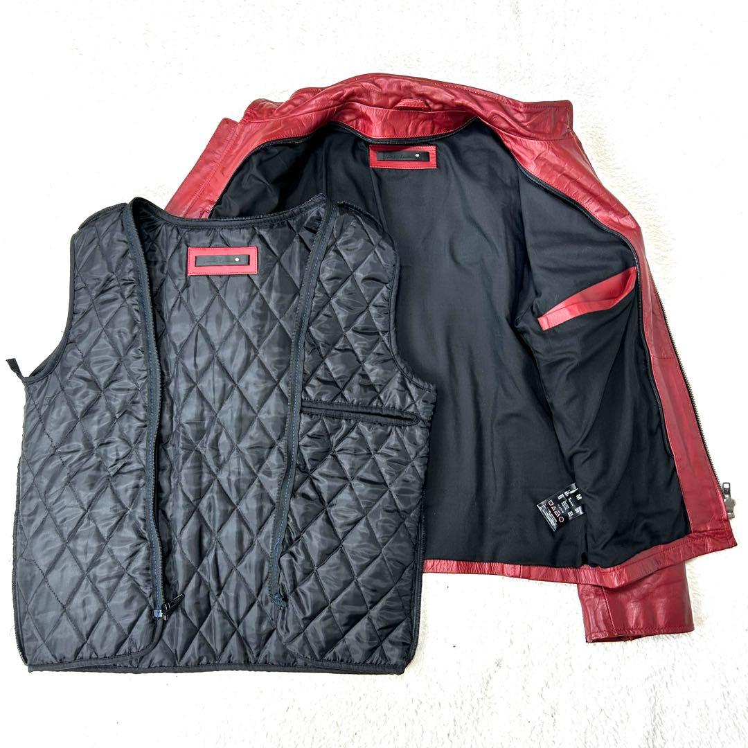 Liugoo Leathers シングルライダース 牛革 脱着ライナー 赤 M