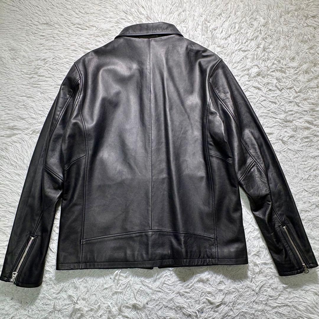 【美品】BEAMS 羊革　シングルライダースジャケット　黒　シープレザー　XL