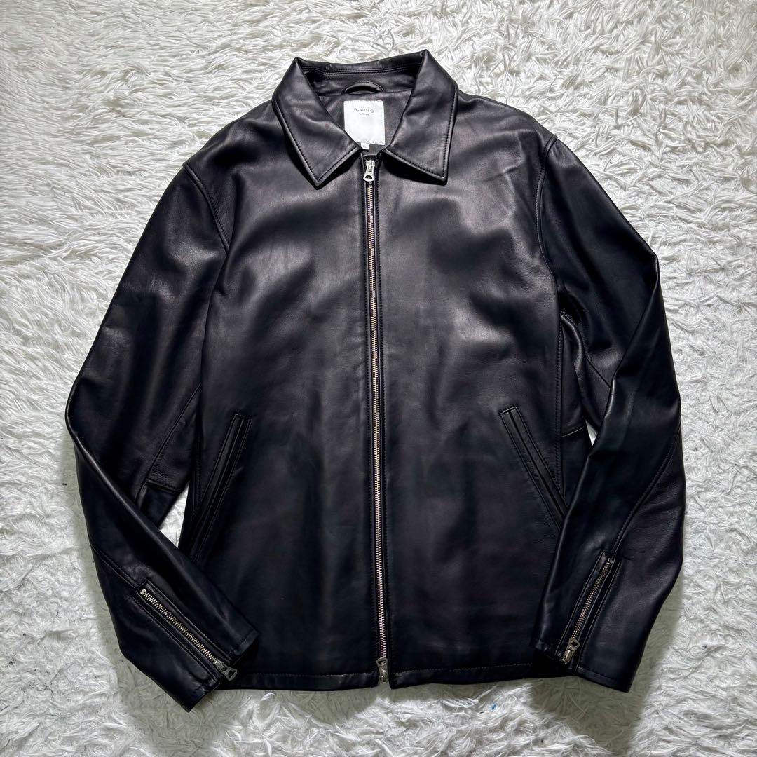 【美品】BEAMS 羊革　シングルライダースジャケット　黒　シープレザー　XL