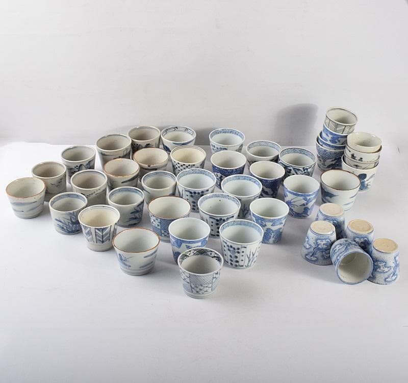 Q　古伊万里　染付　花文　酒盃　ぐい呑　43客まとめて　M　R5096C