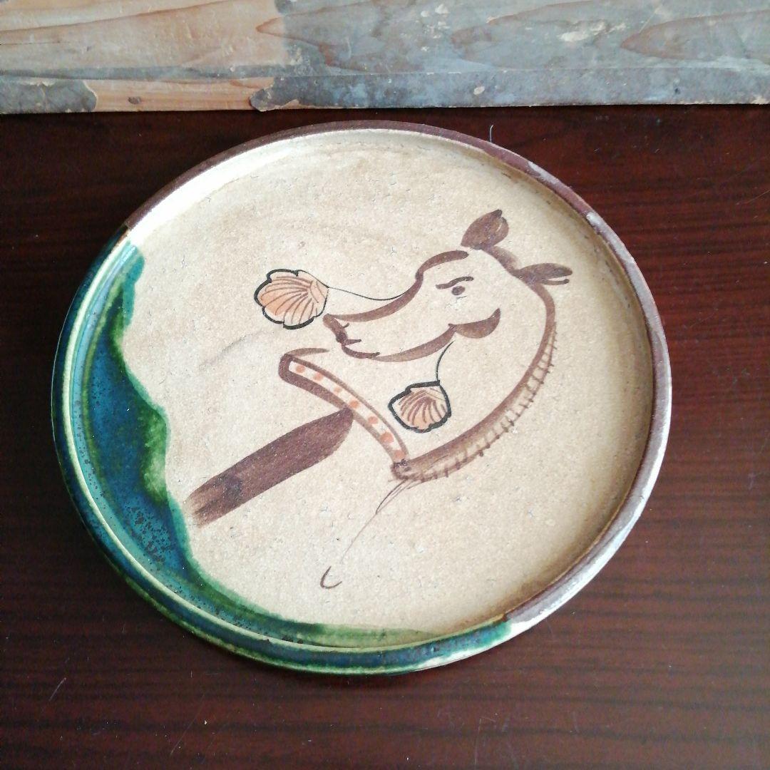 瀬戸焼　織部馬文油皿　21.7cm　江戸後期～明治期