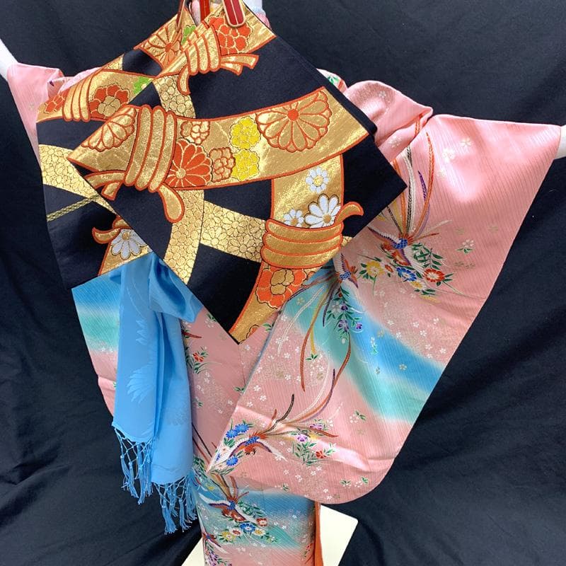 510ag69着物のみ□七五三 七歳 女児 着物 金彩 鳳凰 花□美品