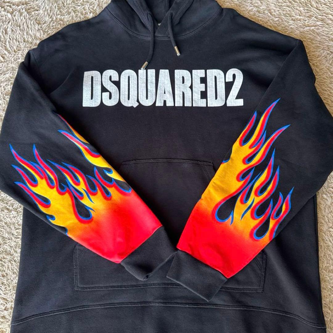 ひ*ろ様 ✨極美✨ディースクエアード2 パーカー　ブラック　フレイムス　ファイヤ