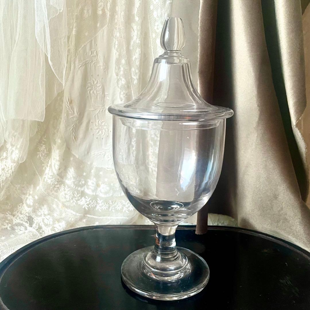 大きな蓋付きガラスボンボニエール　お菓子入れ19世紀店舗什器フランスアンティーク