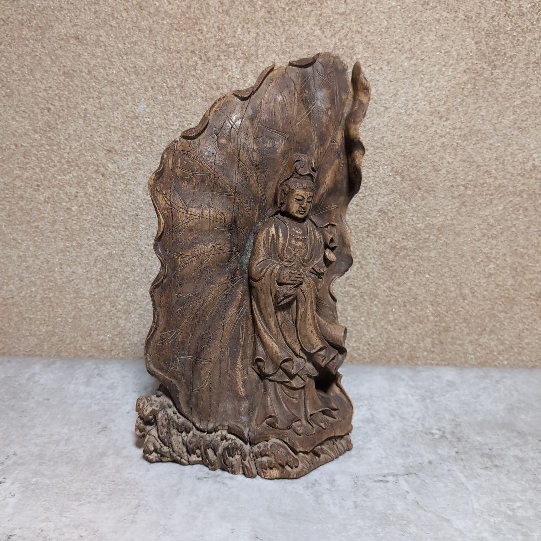 天然木 彫刻 観音像 流木造り レリーフ 木彫り 仏像 高さ36.5cm