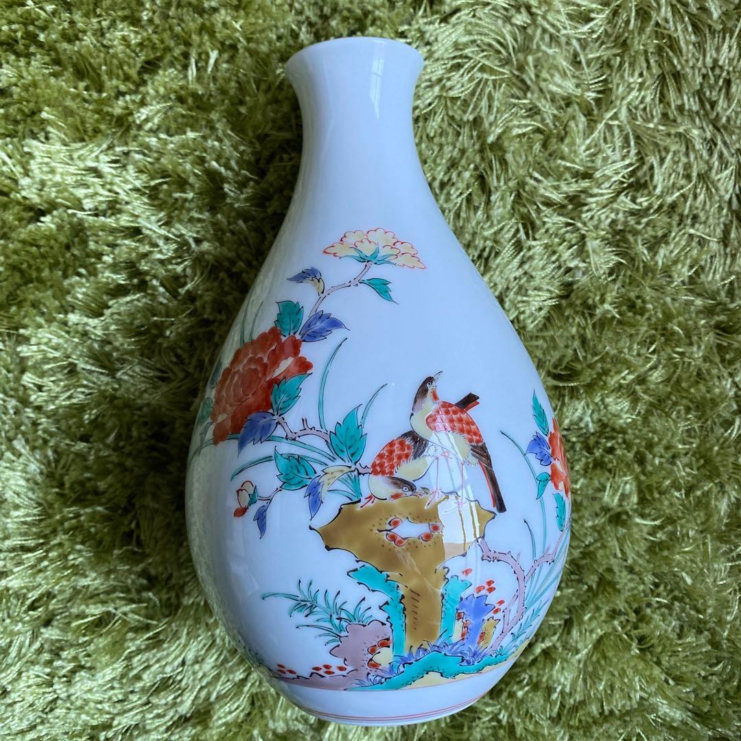 【新品未使用】有田焼名門14代柿右衛門　花鳥図陶器花瓶　木箱、リーフレット付き