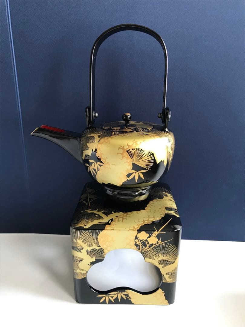 お屠蘇器 銀渕付 黒四つ揃　本松クリ足　松竹梅 金蒔絵 螺鈿 木製漆塗　豪華