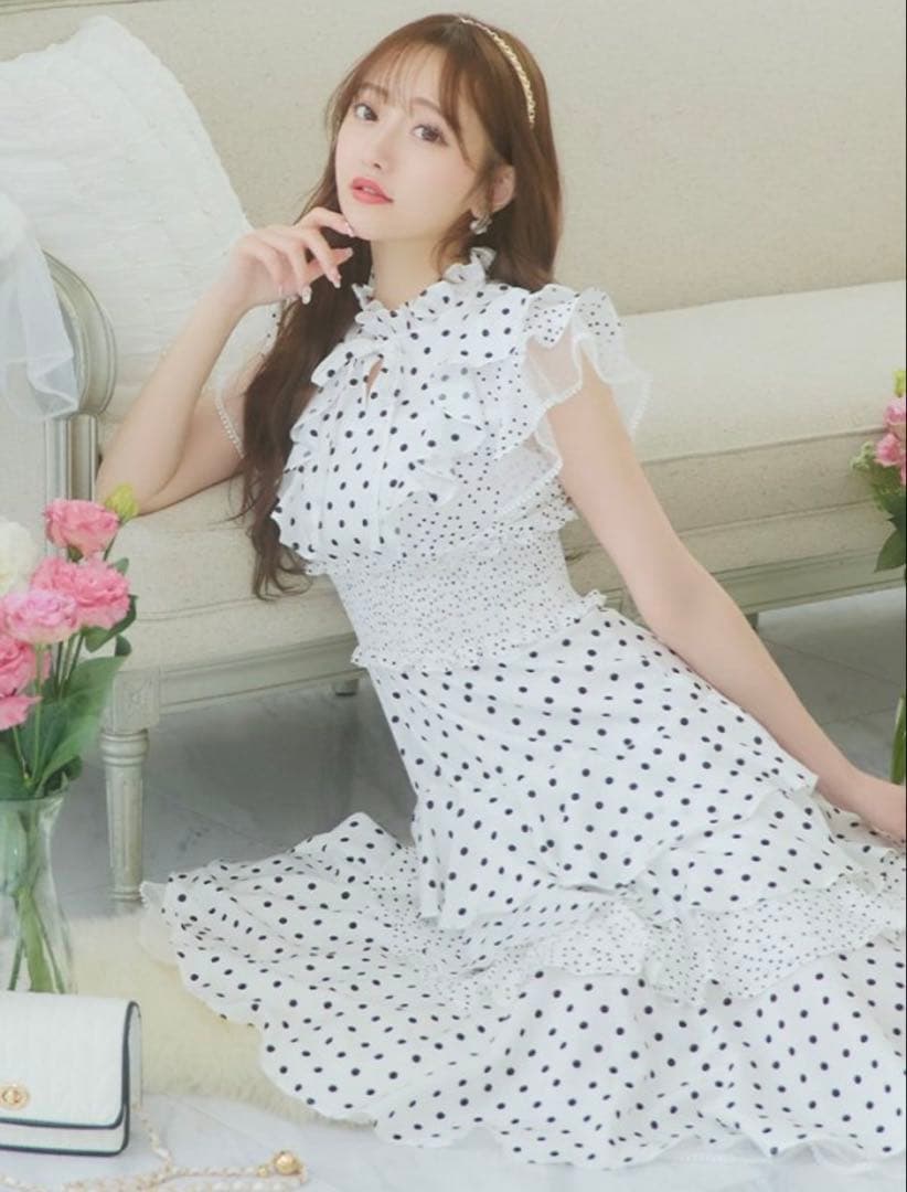 y【ERUKEI エルケイ】ドット ティアードフリル キャバドレス