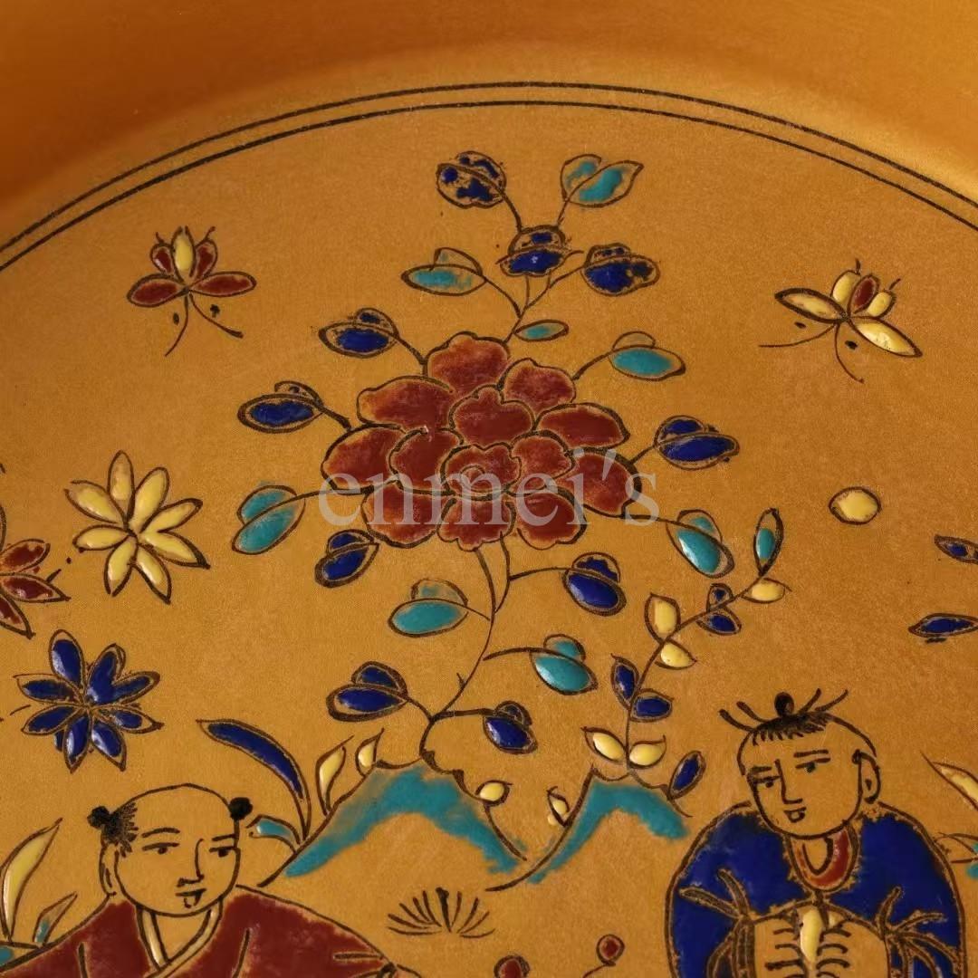 中国古美術・旧蔵 御用・ 粉彩人物図磁器の中皿・純手描き・文房具・置物・観賞皿