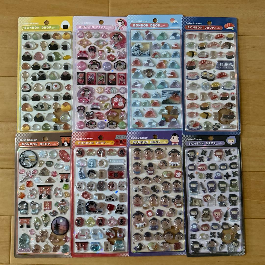 正規品！ ボンボンドロップシール 和柄 舞妓 お相撲さん 含む 8枚セット