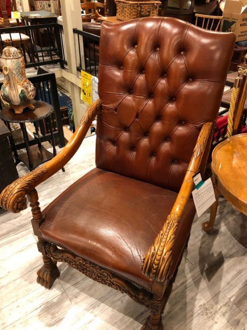 本革 クラシックアームチェア ブラウン　イギリス　アンティークチェア
