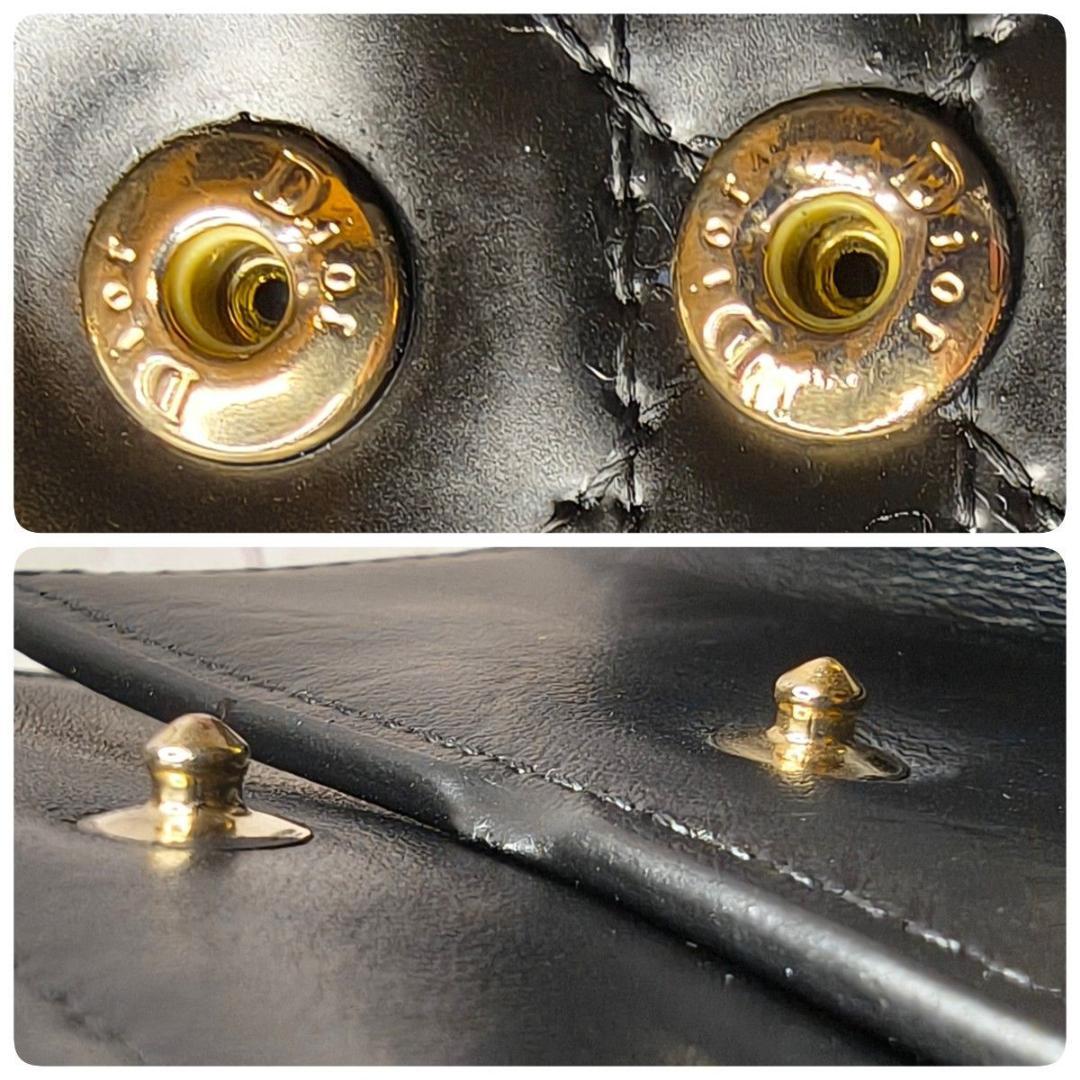 【美品】ディオール 三つ折財布 ロータス カナージュ エナメル ラムスキン／黒E