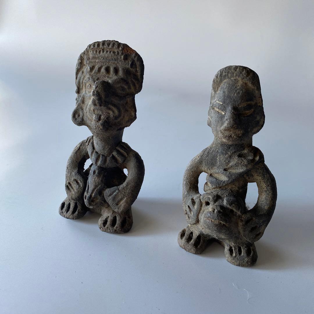 メキシコ 土製人物像 一対 プリミティブアート 中米系 土偶 人物像 ペア