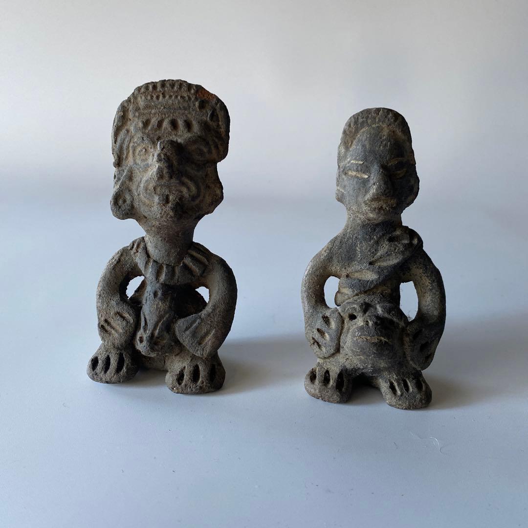 メキシコ 土製人物像 一対 プリミティブアート 中米系 土偶 人物像 ペア