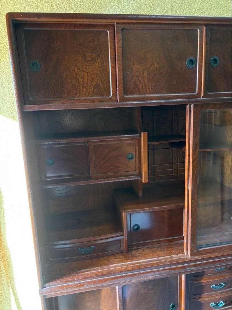 和茶箪笥　和茶タンス　高級　和家具　日本製　アンティーク　昭和レトロ　ガラス戸
