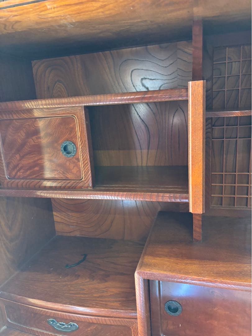 和茶箪笥　和茶タンス　高級　和家具　日本製　アンティーク　昭和レトロ　ガラス戸