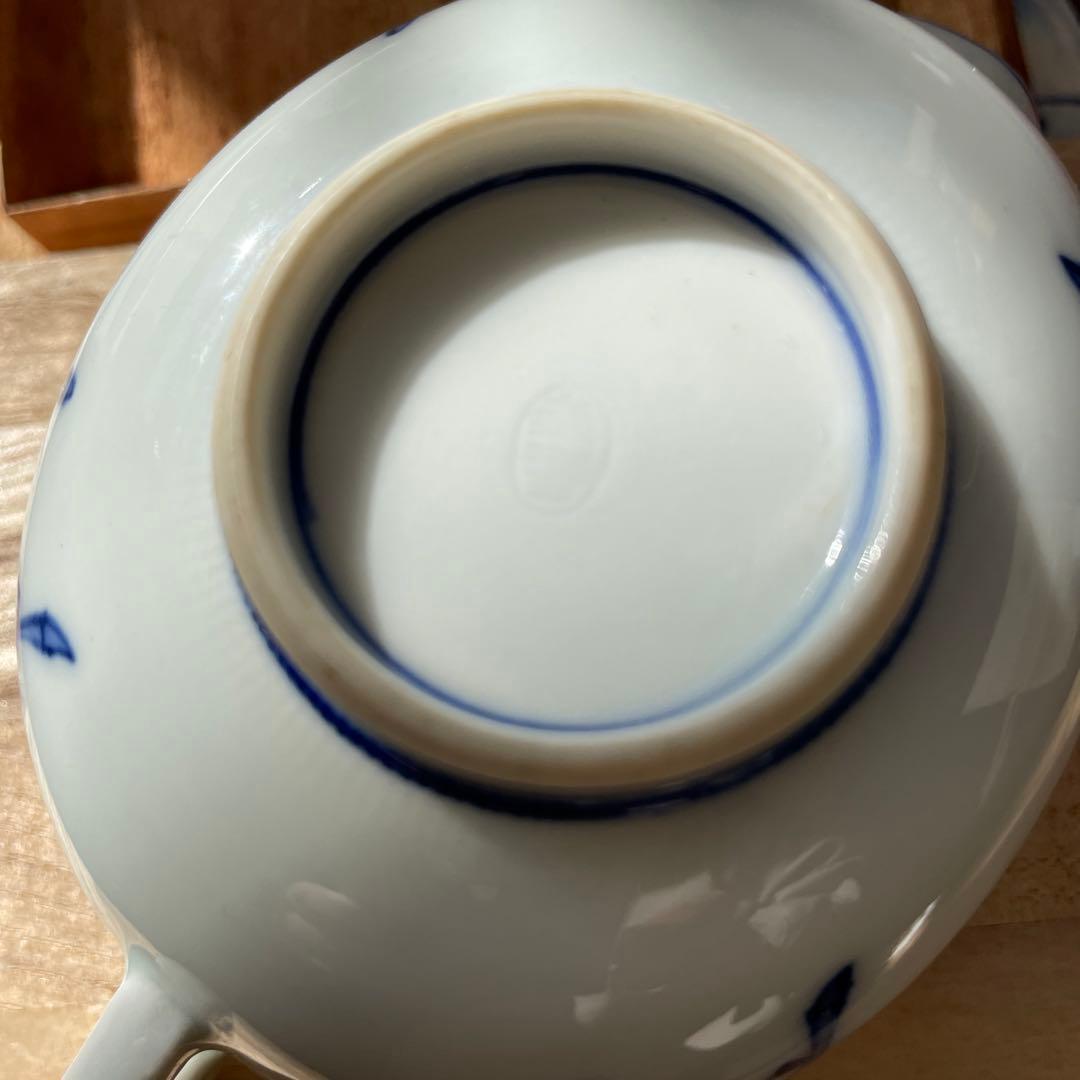 古い染め付け茶器　在名あり　雲魯？急須　前茶碗　建水