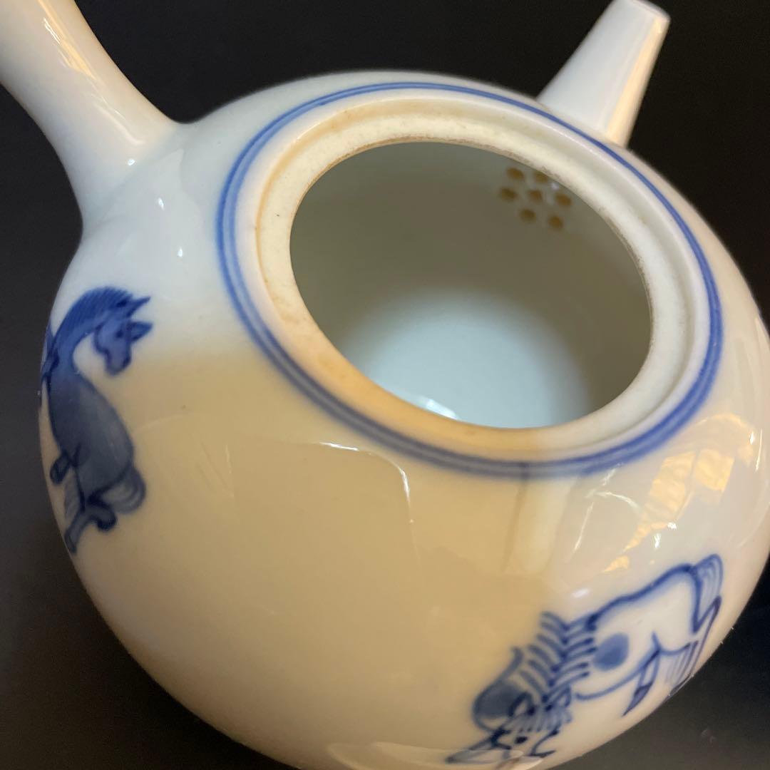 古い染め付け茶器　在名あり　雲魯？急須　前茶碗　建水