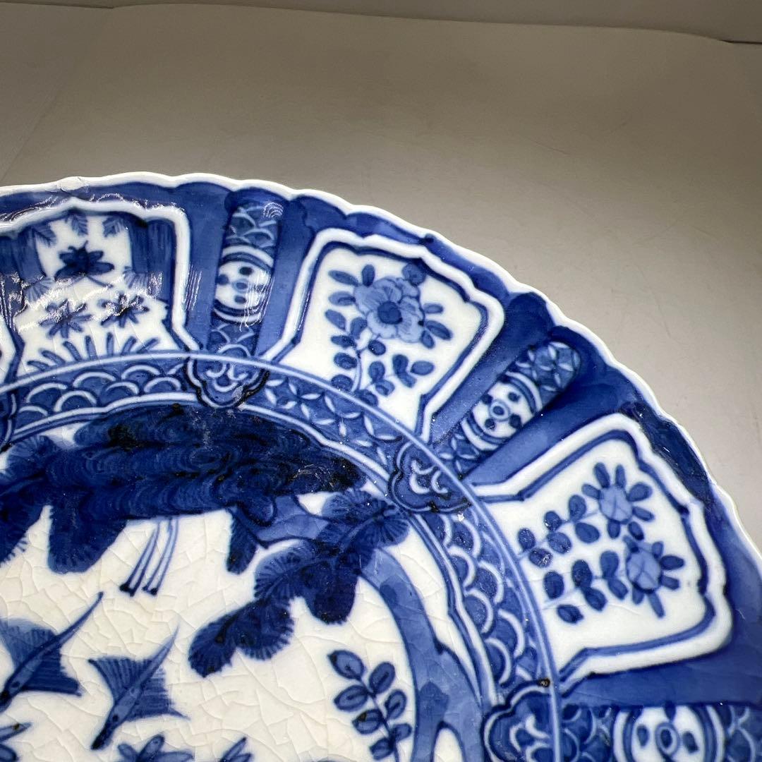 江戸中後期　古伊万里　芙蓉手輪花七寸皿　直径約20.5㎝　東Y8-0122②