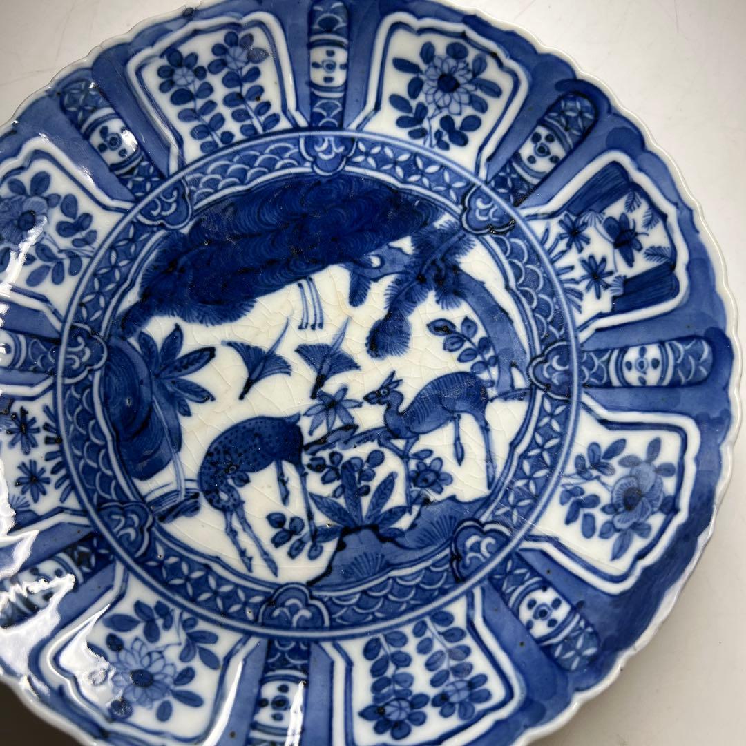 江戸中後期　古伊万里　芙蓉手輪花七寸皿　直径約20.5㎝　東Y8-0122②