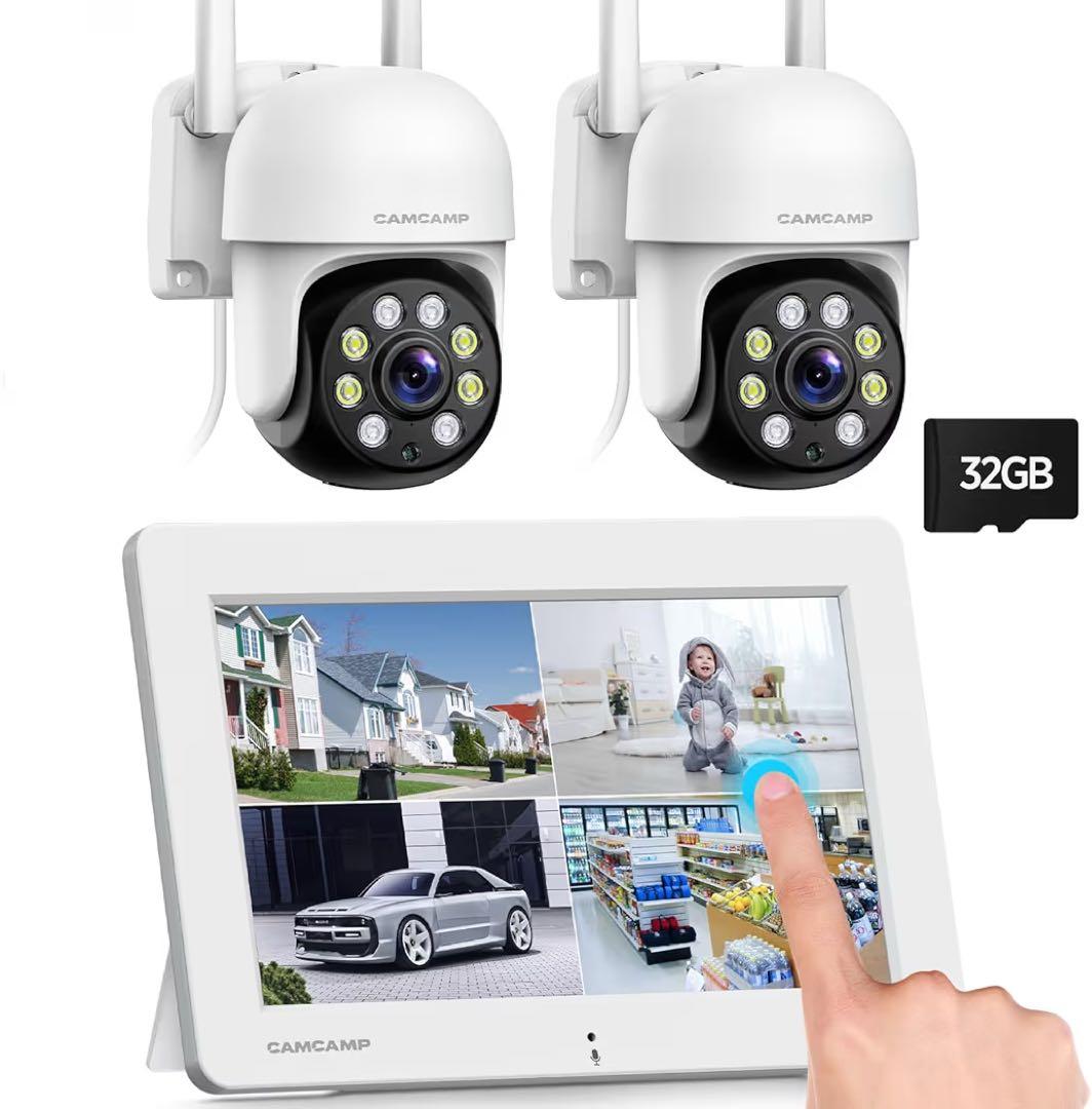 防犯カメラ 屋外 監視カメラ モニター付き ドーム型カメラ ワイヤレス2台セット