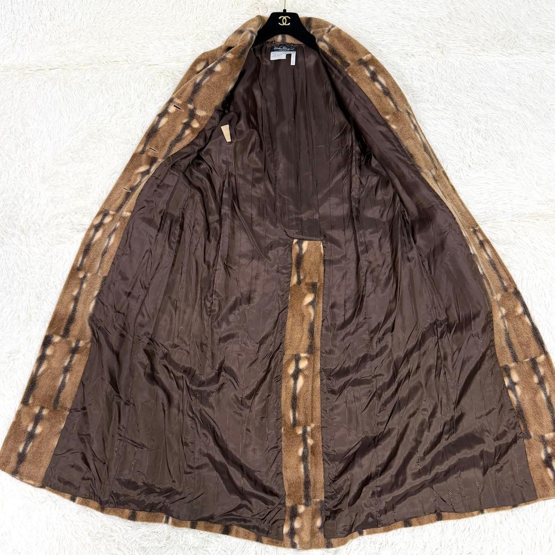 【極美品】フェラガモ チェスターコート アルパカ混 モヘヤ混 マキシ丈 ブラウン