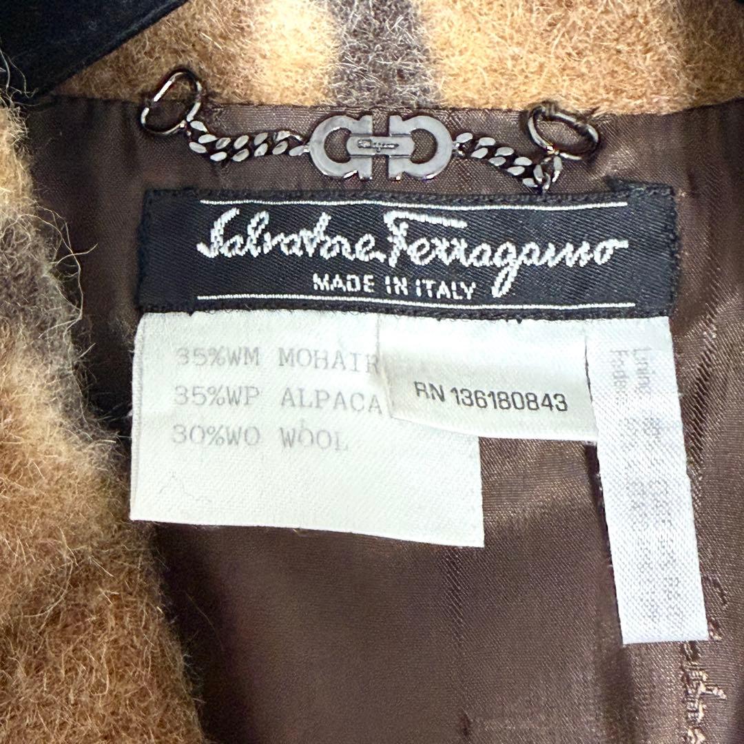 【極美品】フェラガモ チェスターコート アルパカ混 モヘヤ混 マキシ丈 ブラウン