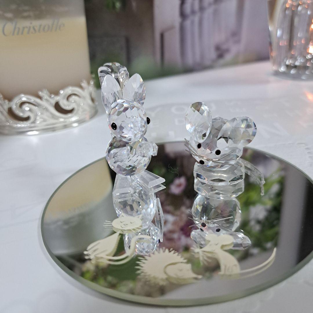 スワロフスキー クリスタル製 ネズミとリスのフィギュア 2点セット鏡付き
