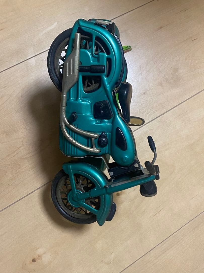 マルサン製1960年代製造 ブリキ製サイドカー付きバイク グリーン色