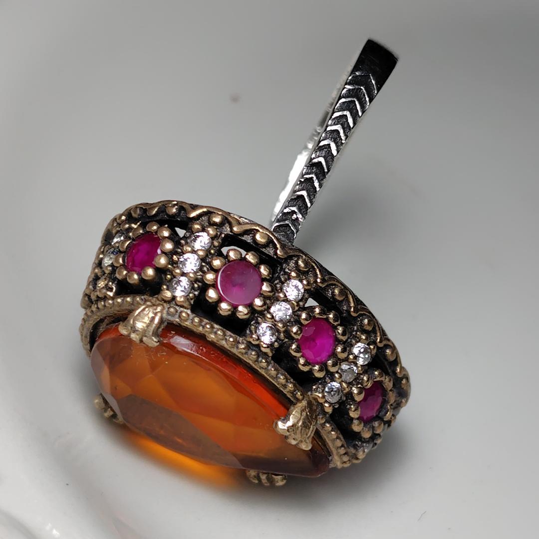 ヴィンテージリング　SILVER　トパーズ　ルビー　メレダイヤ