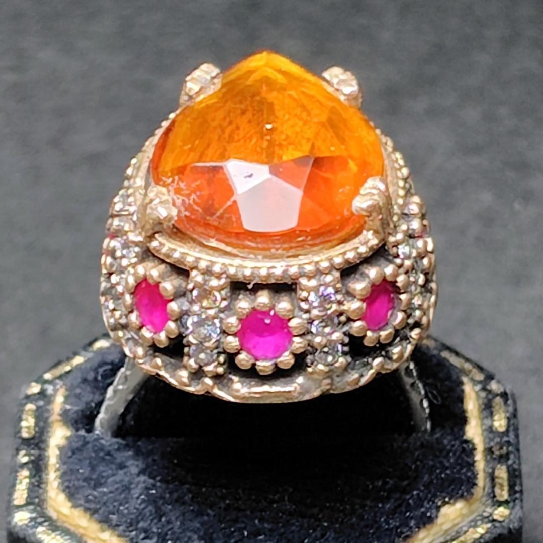 ヴィンテージリング　SILVER　トパーズ　ルビー　メレダイヤ