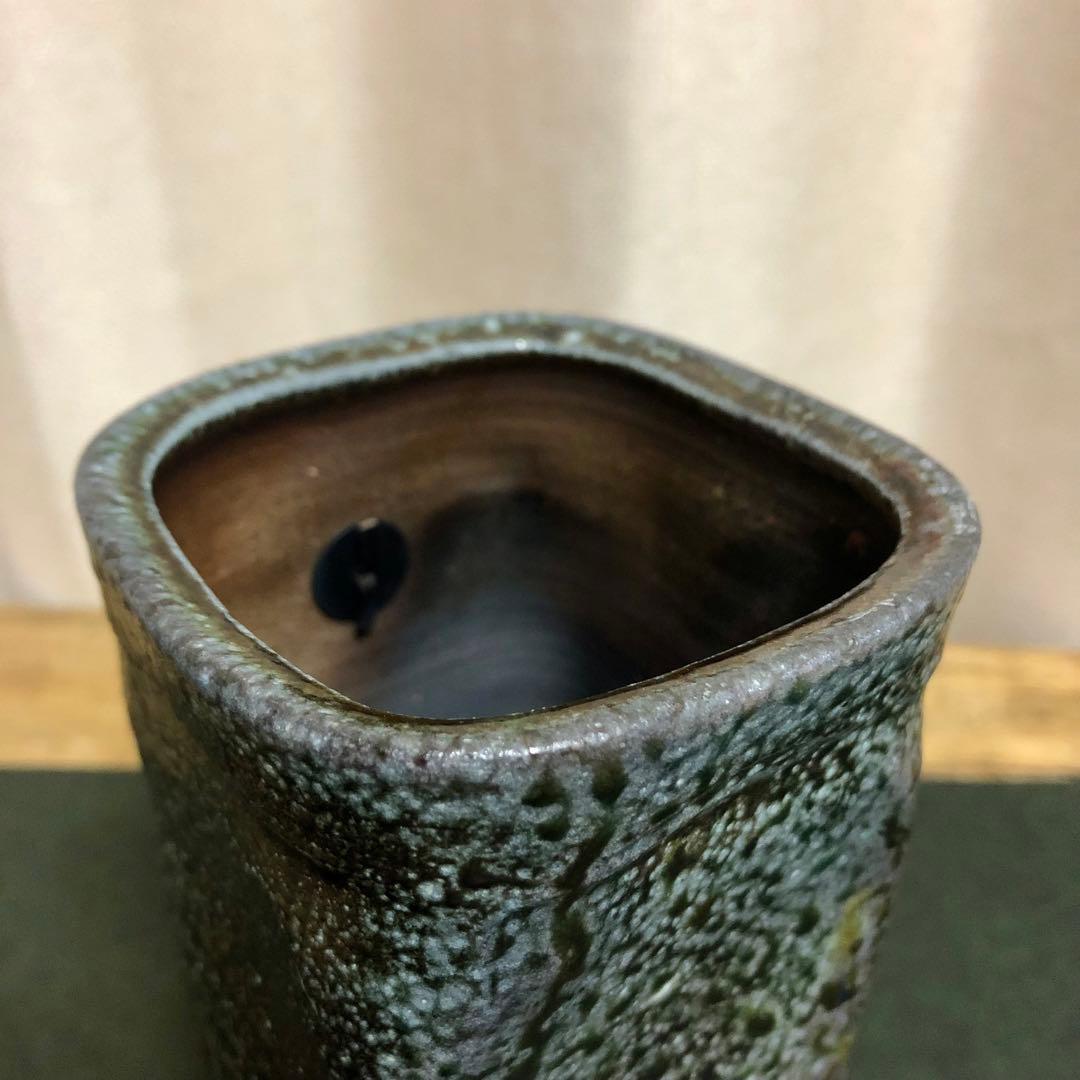 佐久知炎仙 秘色南蛮花器 茶道具 共箱 掛花入