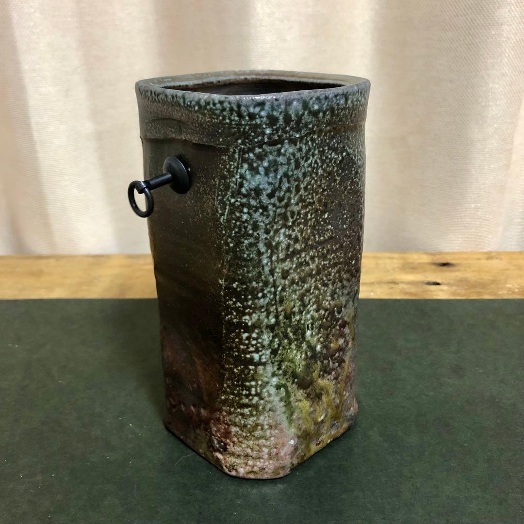 佐久知炎仙 秘色南蛮花器 茶道具 共箱 掛花入