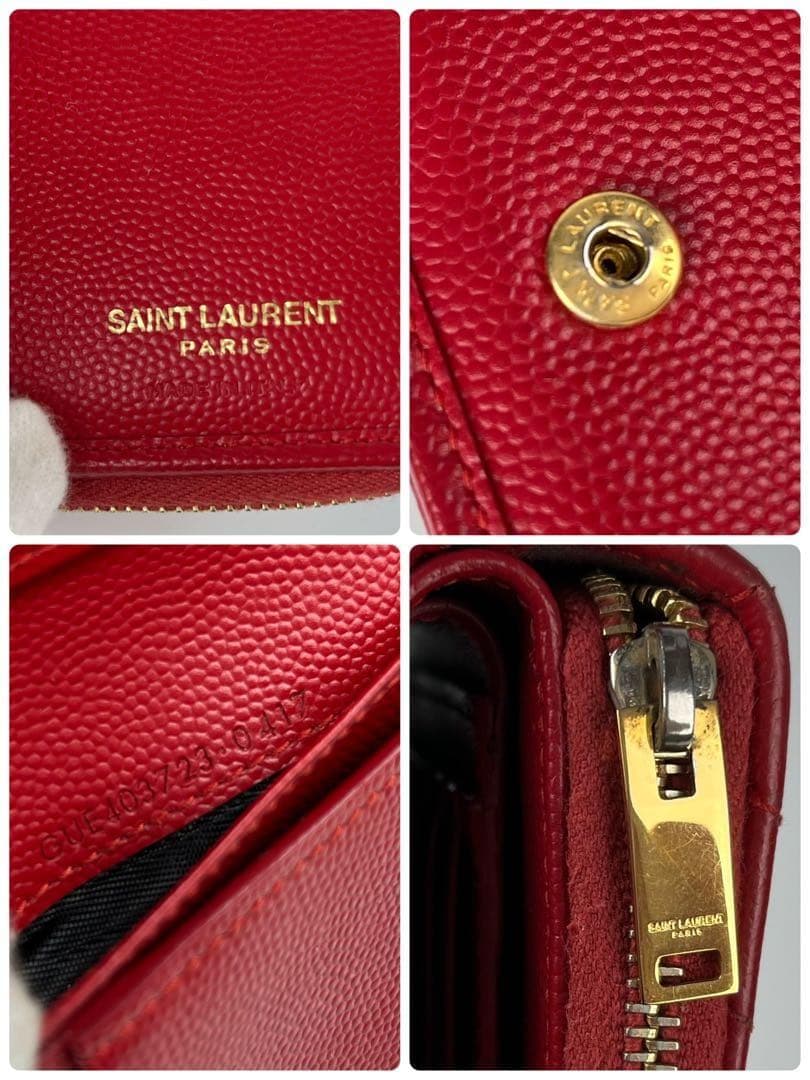 【極美品】サンローラン 二つ折り カサンドラ キャビアスキン キルティング 赤
