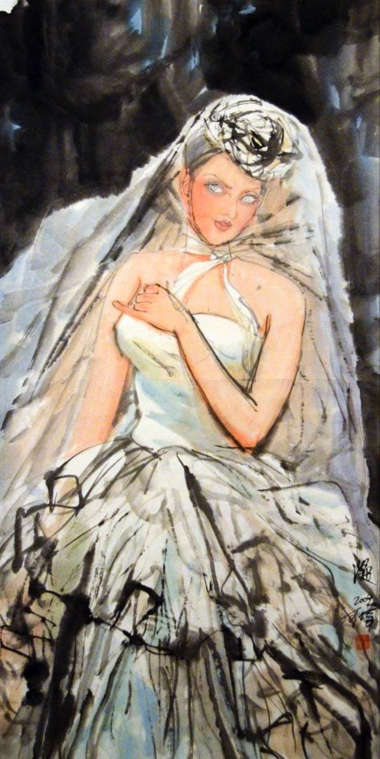 水墨画 「新娘」 人物 オリジナル