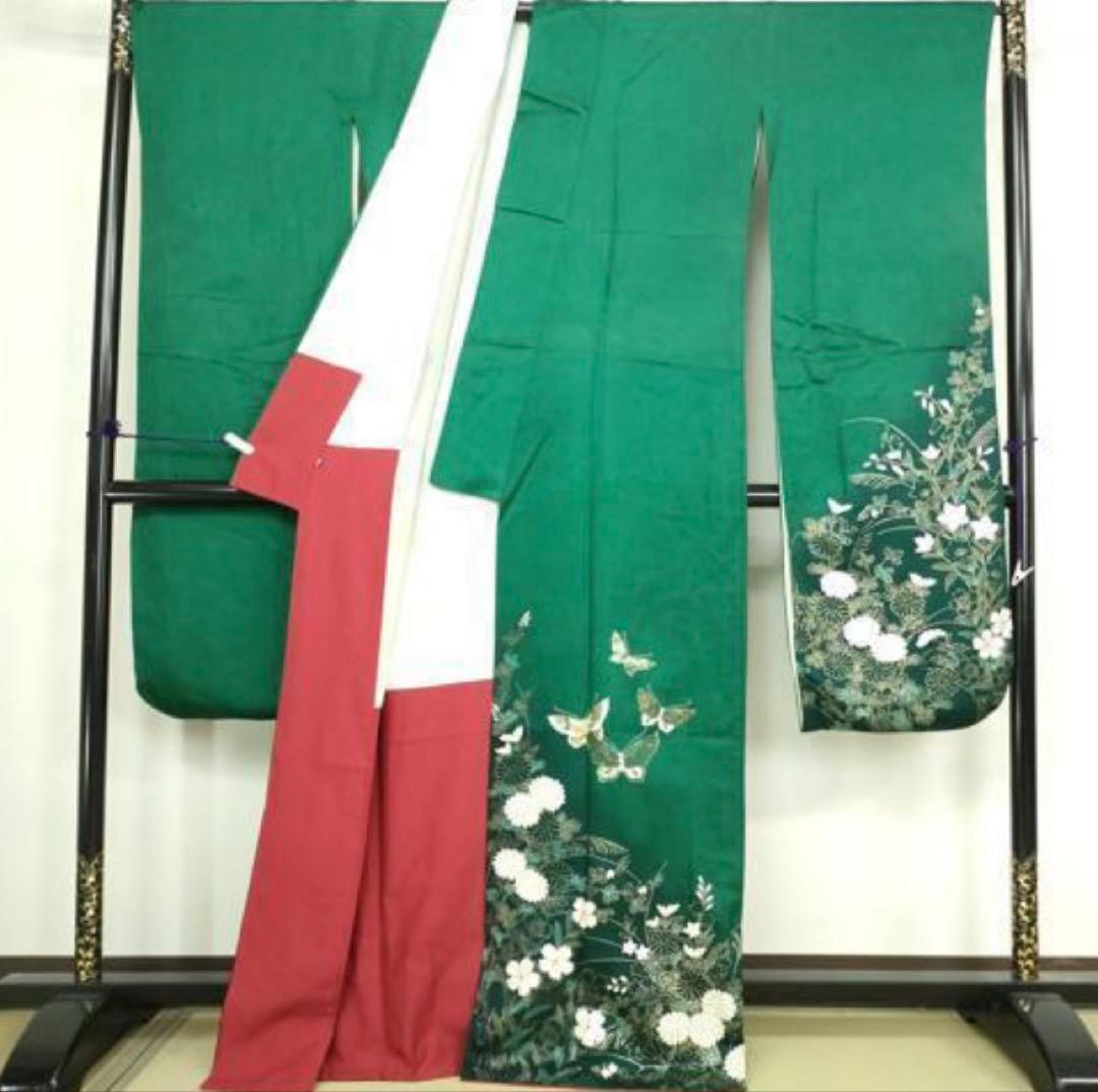 振袖 フルセット6点サイズM〜Ｌ花蝶文　金銀彩　正絹