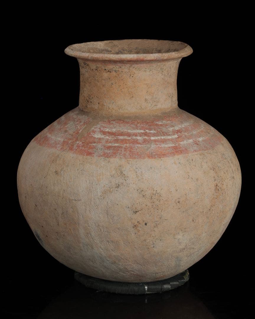 【希少・時代物】古代バンチェン発掘 彩文土器 タ イ古陶 高さ34cm 木箱付