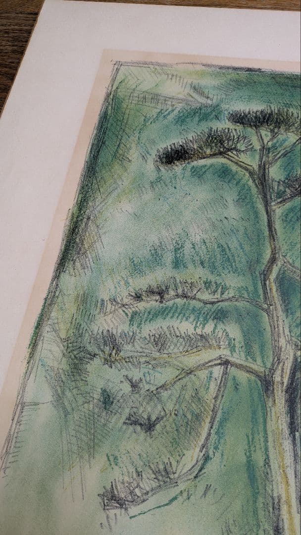 新道繁 リトグラフ 松 ガラス入り 額つき 【自宅保管品】