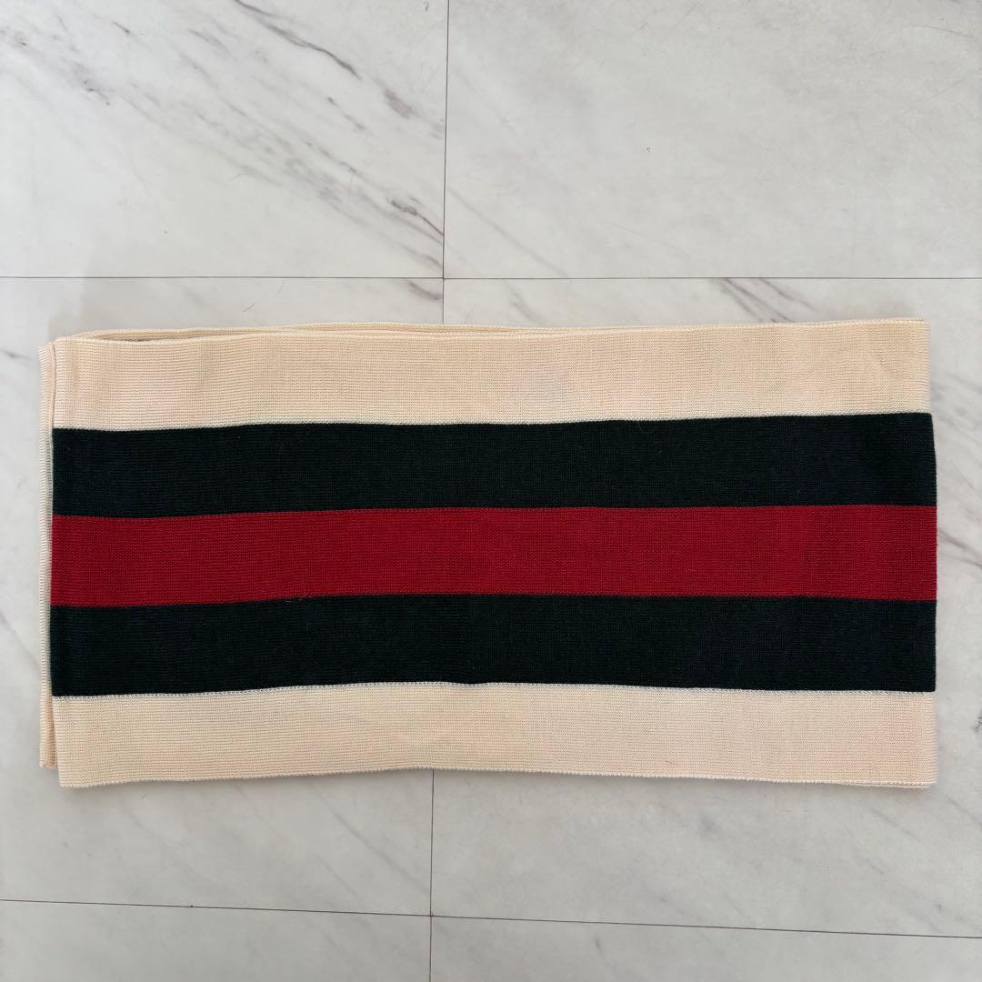 GUCCI /グッチ シェリーライン ウール マフラー 赤×グリーン