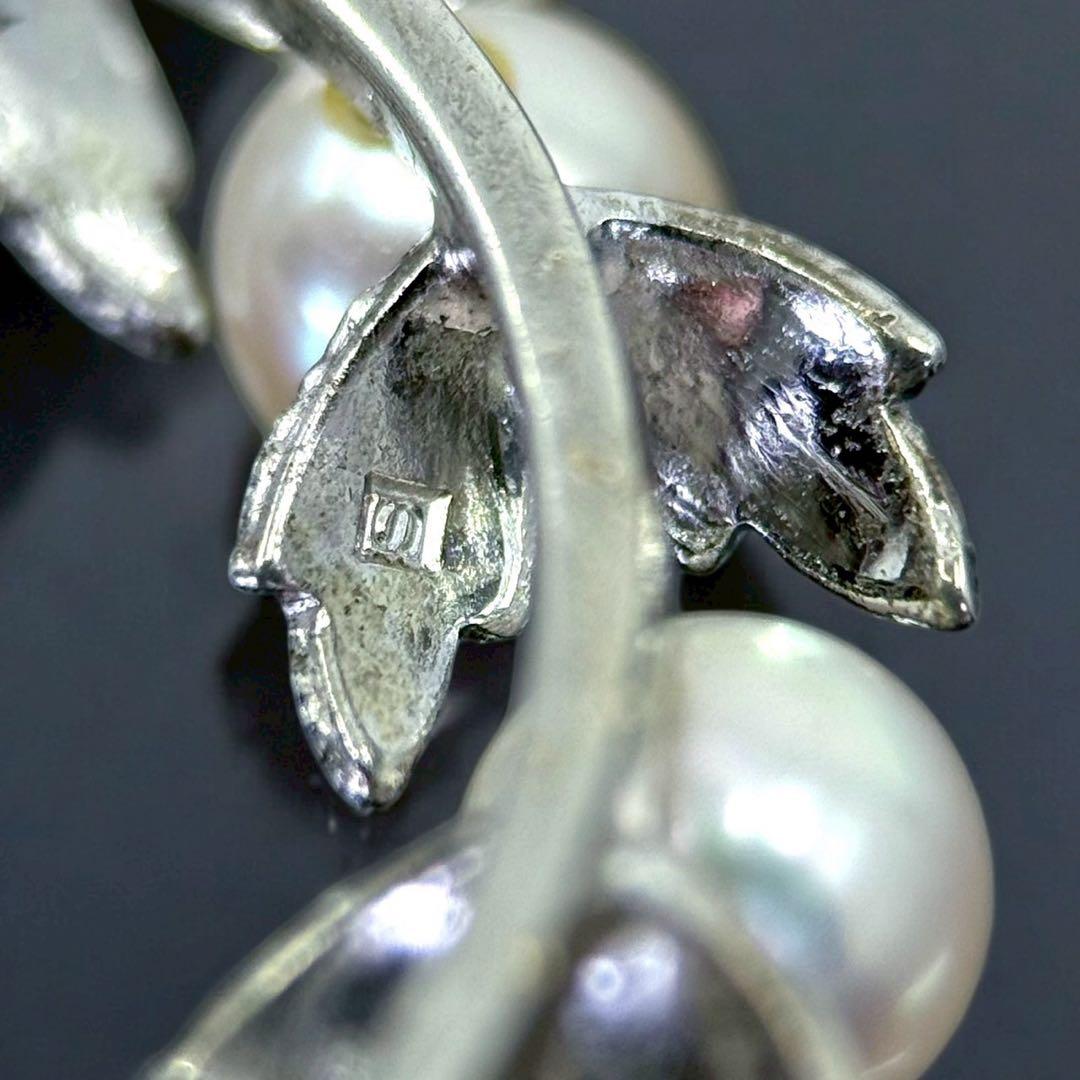 【極上】ミキモト　アコヤ　本真珠　パール　ブローチ　シルバー　サークル　リーフ