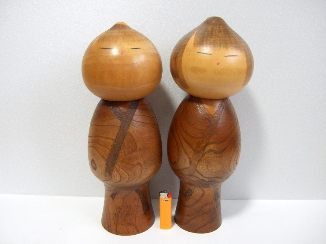 創作こけし 渡辺正雄「無心」高さ36cm 37cm 2体まとめて Kokeshi
