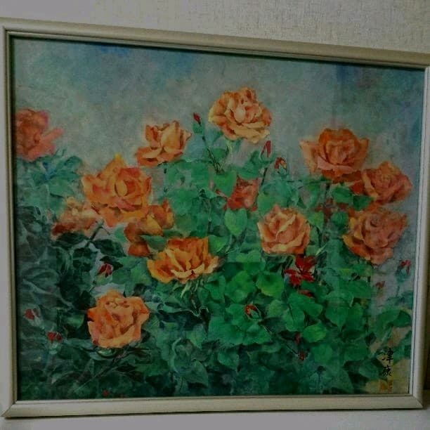 岩絵の具で描いた日本画  薔薇