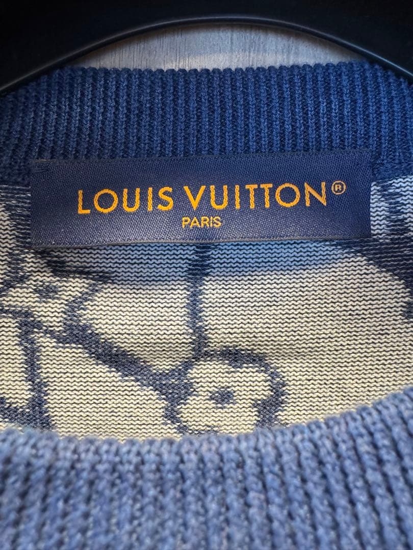 LOUIS VUITTON ヴィトン 網目柄 半袖ニットTシャツ ネイビー M